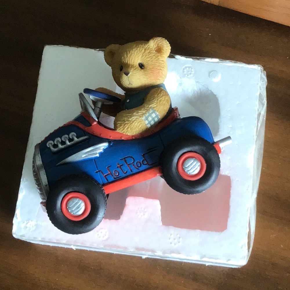 Cherished Teddies Blue and Red Classic Car with Teddy Bear